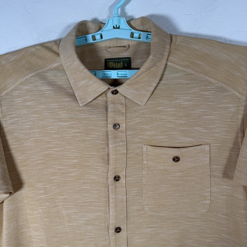 Marsh Wear Button Up Mens Large Tan Coffin Point Slub Knit Short Sleeve Casual
